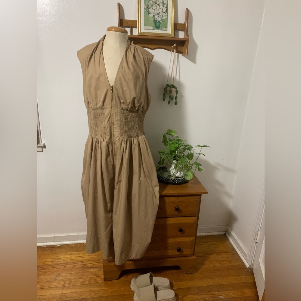 Anthropologie Tommie Cap Sleeve Smocked Front Zip 100% Cotton Plus Size Dress 1X - Picture 6 of 16